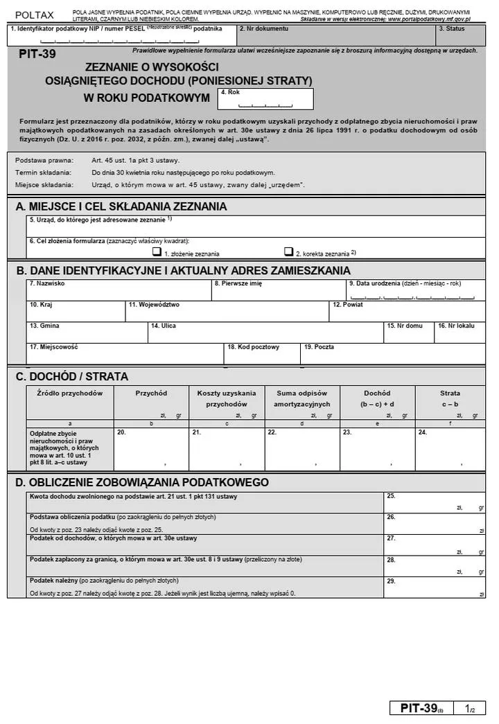 Podatek od sprzedaży nieruchomości